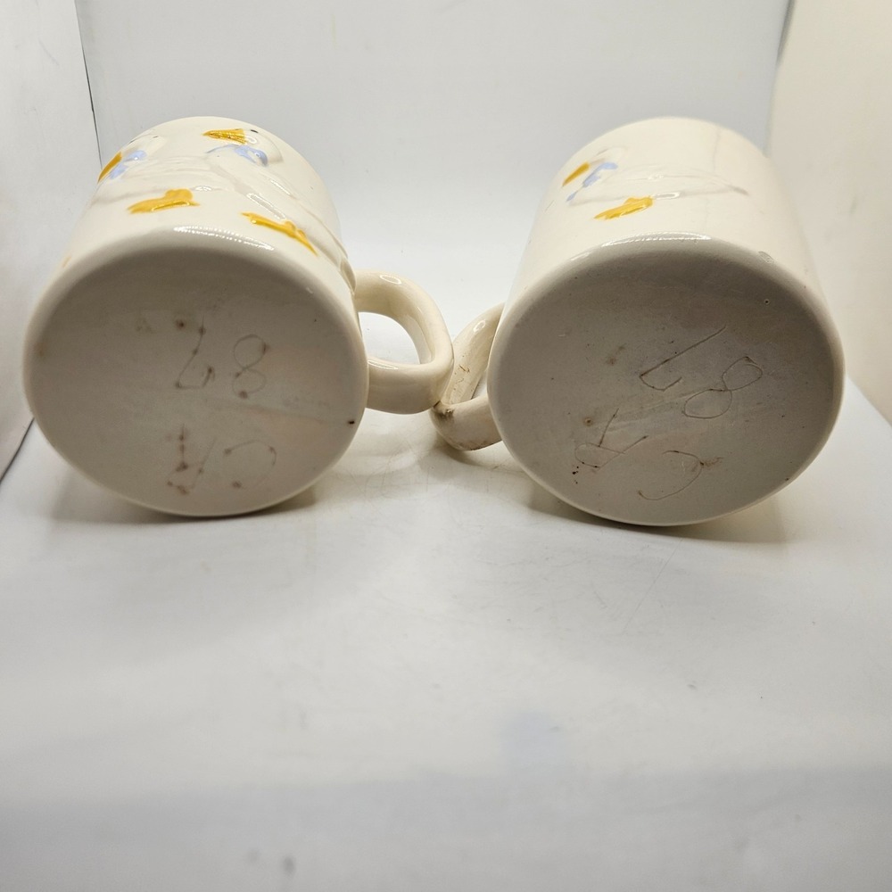 Vintage Ceramic Goose Mugs Set of 2 Raised Geese Blue Bows Cottagecore - Picture 8 of 10